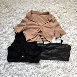 SHEIN Tan and Black Crop Tops Trio